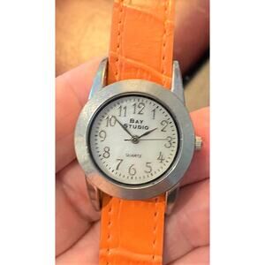Bay Studio Lady's Silver Tone 30mm Watch with Peach Colored Band